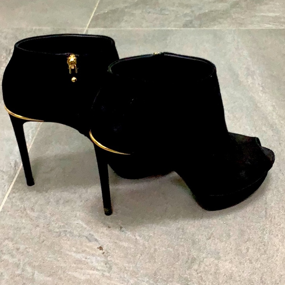Louis Vuitton Black Heeled Boots with Gold Trim